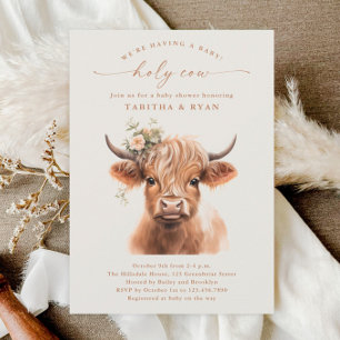 Boho Hoogland Koe Neutrale Couples Baby Shower Kaart