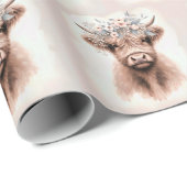 Boho-hooglandkoe met bloeiende laurier cadeaupapier (Rol Hoek)