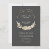 Boho Hoop Pampas Grass Dark Wedding Invitation Kaart (Voorkant)