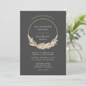 Boho Hoop Pampas Grass Dark Wedding Invitation Kaart (Staand voorkant)