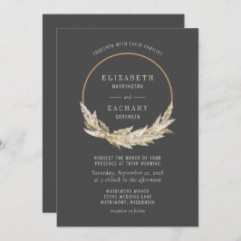 Boho Hoop Pampas Grass Dark Wedding Invitation Kaart