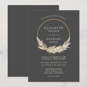 Boho Hoop Pampas Grass Dark Wedding Invitation Kaart