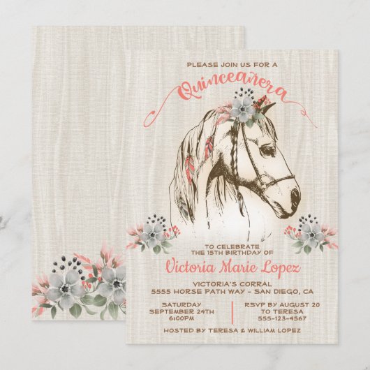 Boho Horse Cowgirl Quinceañera 15e verjaardag Kaart (Voorkant / Achterkant)