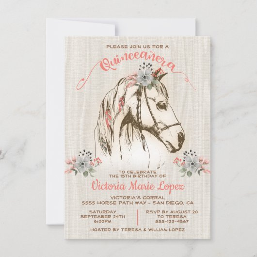 Boho Horse Cowgirl Quinceañera 15e verjaardag Kaart (Voorkant)