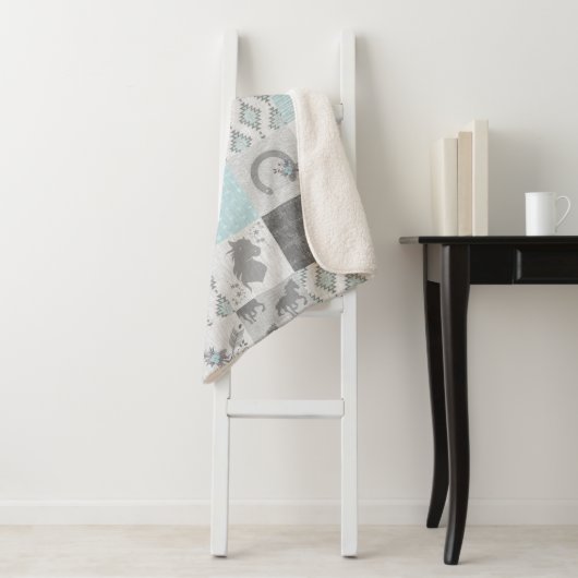 BoHo Horse Sherpa Blanket - Aqua/Gray Sherpa Deken (In situ)
