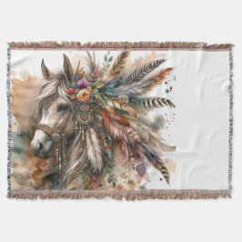 Boho Horse with feathers Deken
