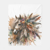 Boho Horse with feathers Fleece Deken (Voorkant)
