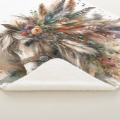 Boho Horse with feathers Sherpa Deken (3/4)