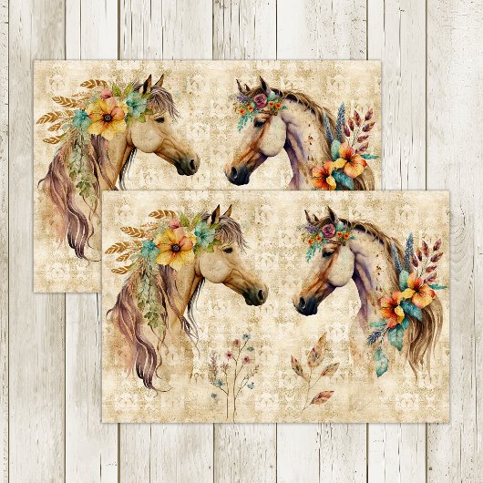 BOHO HORSES FLORAL DECOUPAGE TISSUEPAPIER