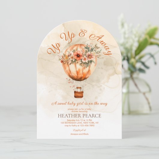 Boho Hot Air Balloon Baby shower op en af Kaart (Staand voorkant)