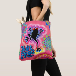 Boho Hot Frog Surf psychedelische Canvas tas roze.