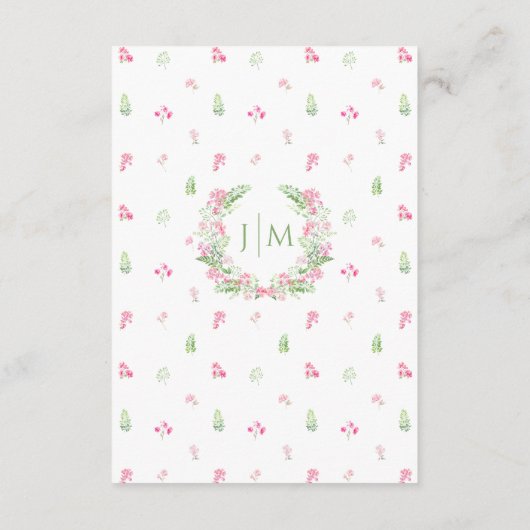 Boho Hot Roze Bloemen Krans Tuin Bruiloft Details Informatiekaartje (Achterkant)