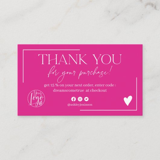Boho hot roze script bestelling dank u visitekaartje (Voorkant)