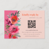 Boho Hot Roze Sinaasappel Bloemen Bruiloft QR Code Informatiekaartje (Voorkant)