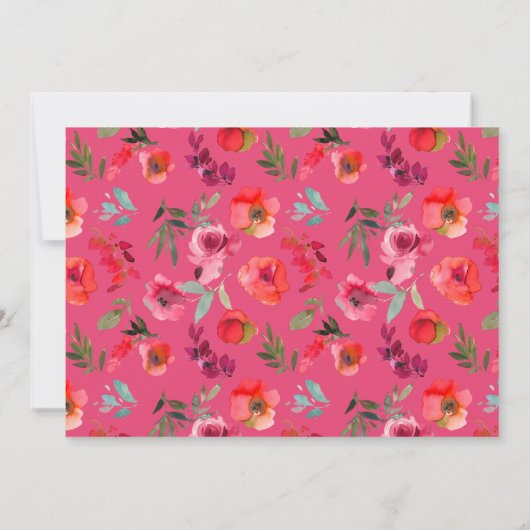 Boho Hot Roze Sinaasappel Waterverf Bloemen Bruilo Bedankkaart (Achterkant)