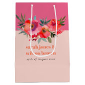 Boho Hot Roze Sinaasappel Waterverf Bloemen Bruilo Medium Cadeauzakje (Achterkant)