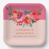 Boho Hot Roze Sinaasappel Waterverf Bloemen Bruilo Papieren Bordje (Voorkant)