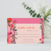 Boho Hot Roze Sinaasappel Waterverf Bloemen Bruilo RSVP Kaartje (Staand voorkant)