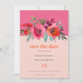 Boho Hot Roze Sinaasappel Waterverf Bloemen Bruilo Save The Date (Voorkant)