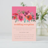 Boho Hot Roze Waterverf Bloemen Bruiloft Receptie Informatiekaartje (Staand voorkant)