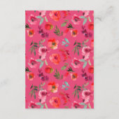 Boho Hot Roze Waterverf Bloemen Bruiloft Receptie Informatiekaartje (Achterkant)