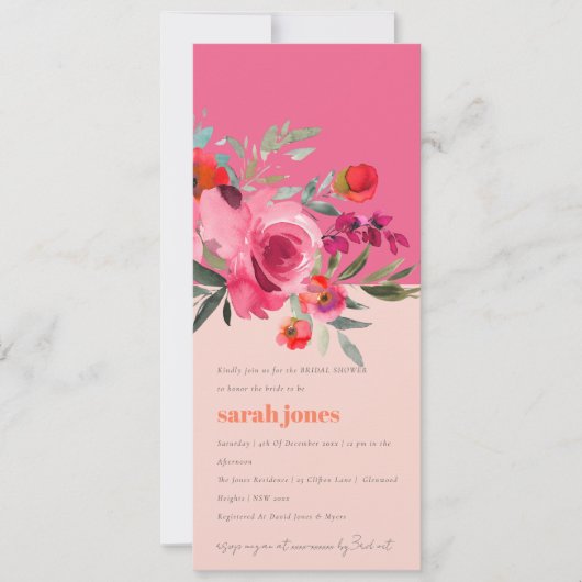 Boho Hot Roze Waterverf Bloemen Vrijgezellenfeest Kaart (Voorkant)