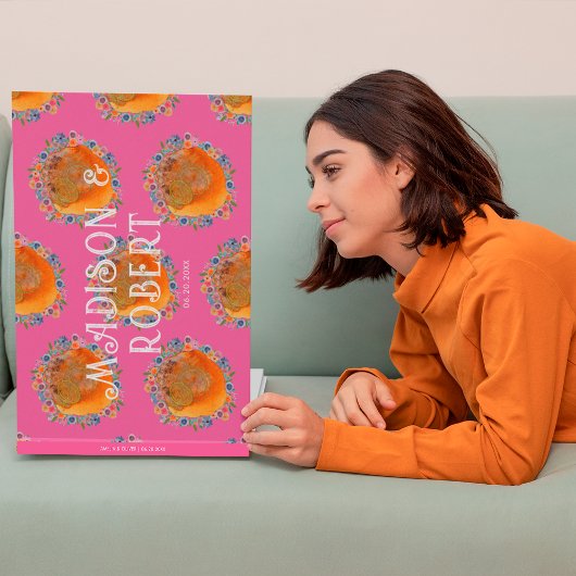 Boho Hot Roze Waterverf Wildflower Bruiloft Gastenboek