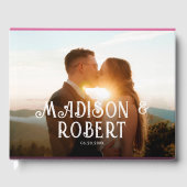 Boho Hot Roze Waterverf Wildflower Foto Bruiloft Gastenboek (Voorkant)