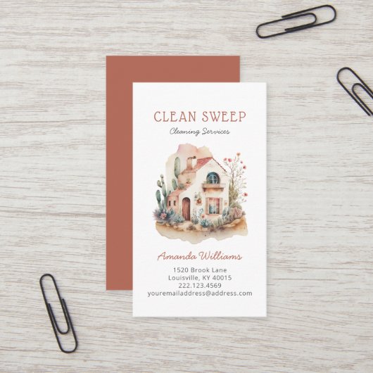Boho House Cleaning Home Services Waterverf Visitekaartje (Voorkant / Achterkant in situ)