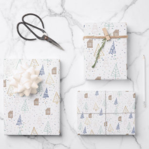Boho House en Trees Kerstmis Inpakpapier Vel