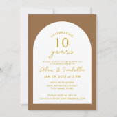Boho hout en goud 10e bruiloft Jubileum Party Kaart (Voorkant)