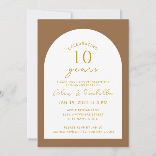 Boho hout en goud 10e bruiloft Jubileum Party Kaart (Voorkant)