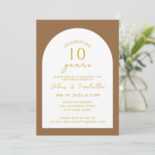 Boho hout en goud 10e bruiloft Jubileum Party Kaart (Staand voorkant)