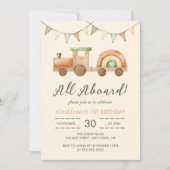 Boho Hout Treinvervoer Kinderen Verjaardag Kaart (Voorkant)