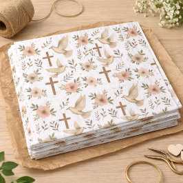 Boho Houten Kruisduif Bloempatroon Christelijk Tissuepapier