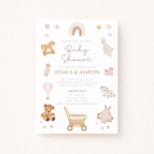 Boho Houten Speelgoed Baby shower Uitnodiging