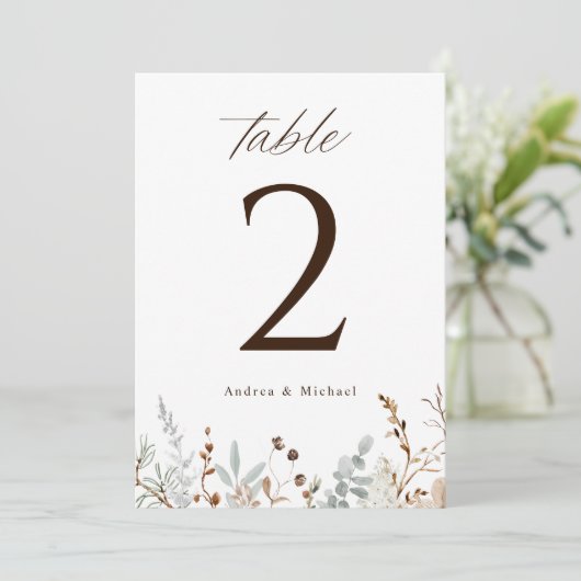 Boho Houtige Veld Wilde Bloem Bruiloft Tafel Numme Kaart (Staand voorkant)