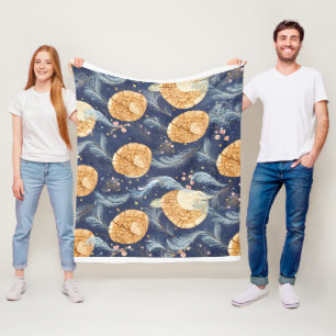Boho houtnerf ventilator en marine veren botanisch fleece deken