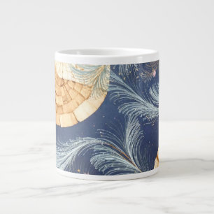 Boho houtnerf ventilator en marine veren botanisch grote koffiekop