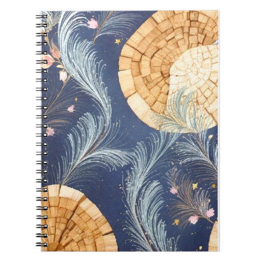 Boho houtnerf ventilator en marine veren botanisch notitieboek (Voorkant)
