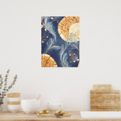 Boho houtnerf ventilator en marine veren botanisch poster (Keuken)