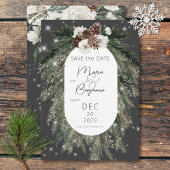 Boho Houtskool Pine Winter Sparkle Bruiloft Save The Date