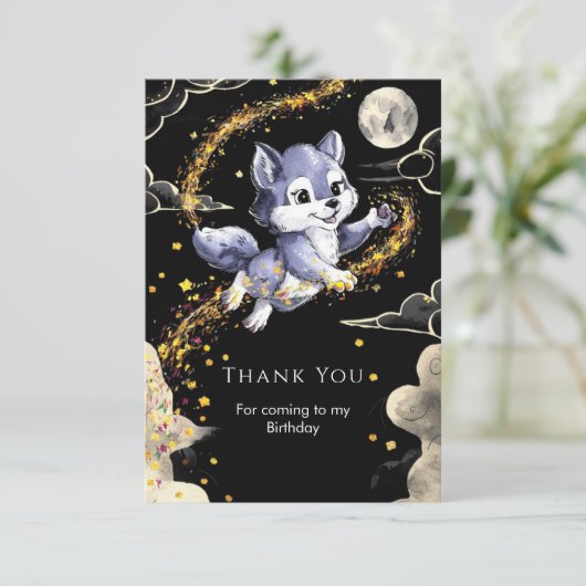 Boho Howling Wolf Verjaardag Bedankkaart (Staand voorkant)