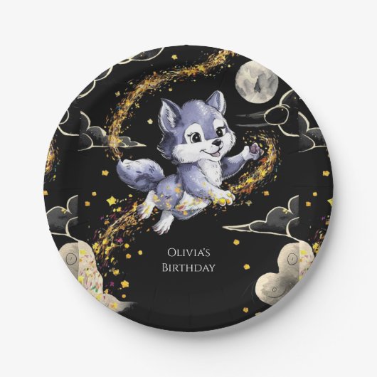 Boho Howling Wolf Verjaardag Papieren Bordje (Voorkant)