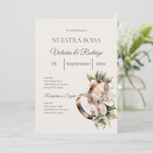Boho-huwelijk met ringen kaart (Staand voorkant)