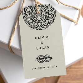 Boho-huwelijk of verlovings Favor-tag met knopen Cadeaulabel