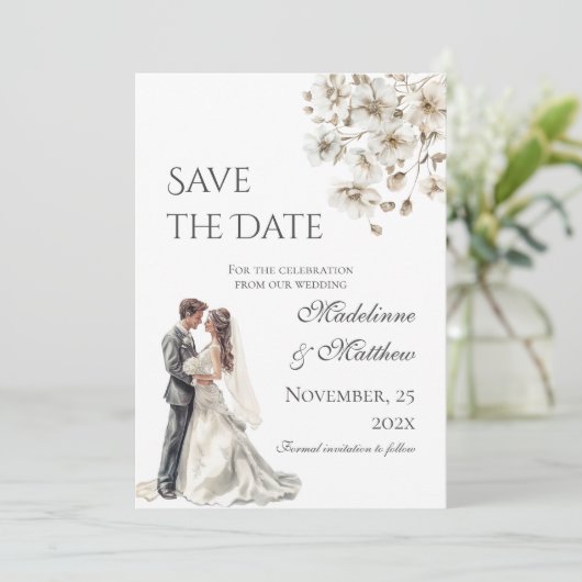 Boho-huwelijk save the date (Staand voorkant)