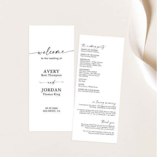 Boho huwelijksprogramma | Moderne minimalistische  Programmakaart