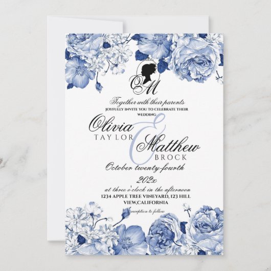 Boho Huwelijkstuin Bloemen Navy Blue Elegant Kaart (Voorkant)