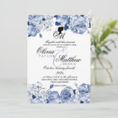 Boho Huwelijkstuin Bloemen Navy Blue Elegant Kaart (Staand voorkant)